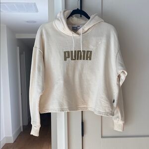 Puma Sz M Butter Yellow/Cream Cropped Hoodie with Gold Lettering
